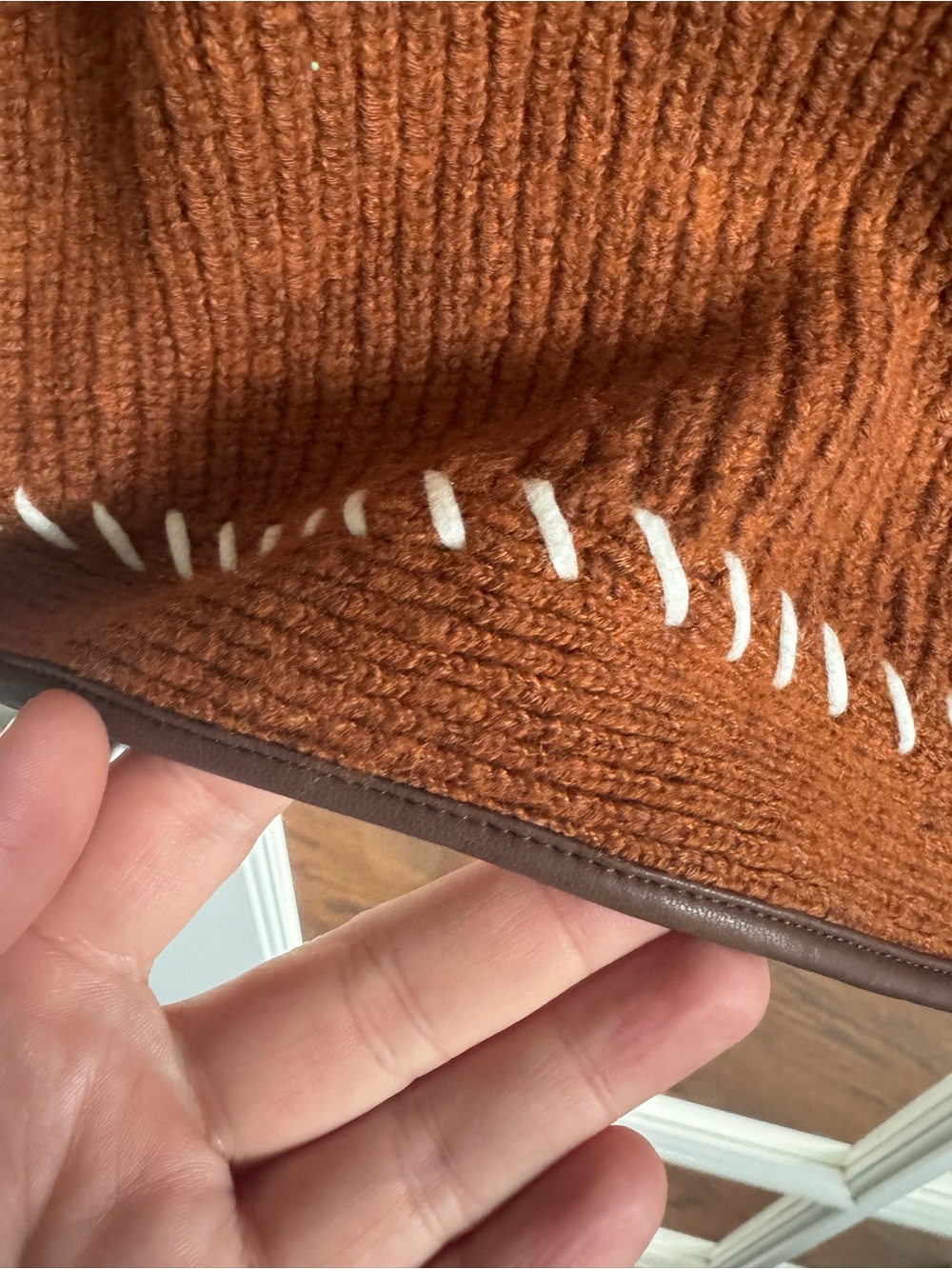 NWT Anthropologie Maeve Faux Leather Trim Whipstitch Cardigan Sweater - Picture 8 of 8